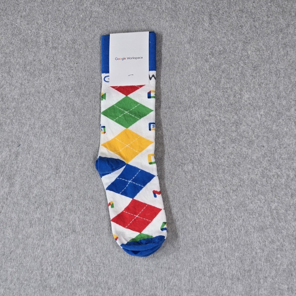 Sock Club Men Socks OS Blue Google Yellow Green Diamond 2 Pairs NWT